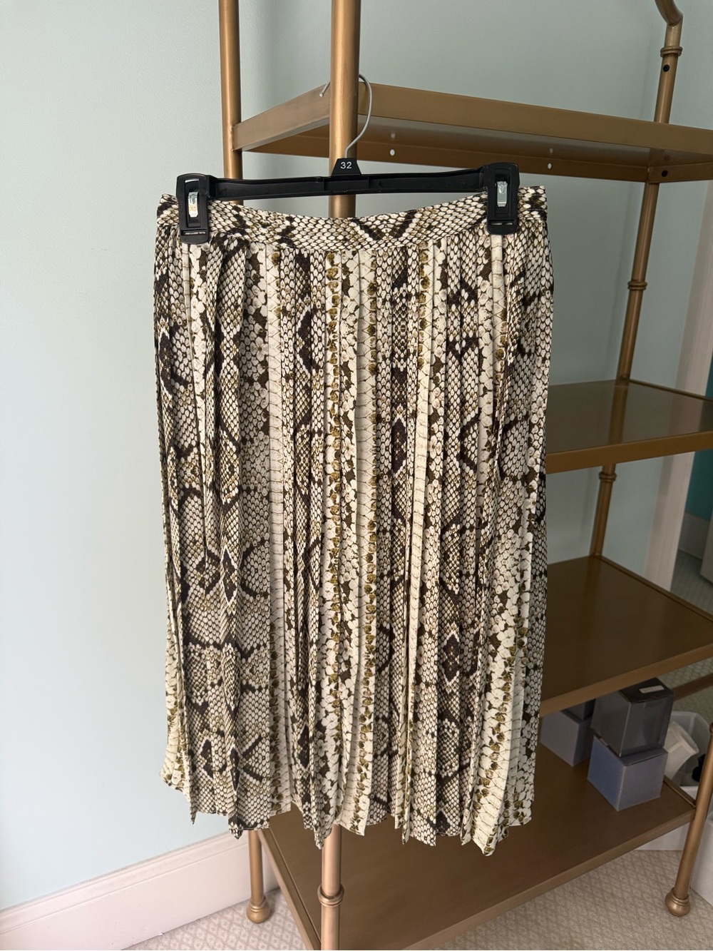 J. Crew Pleated Snake-Print Midi Skirt - Cream and Brown